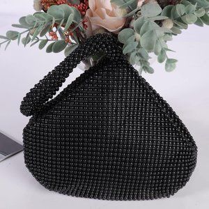 6'' Women Black Beaded Triangle Evening Bag for Cocktail Wedding